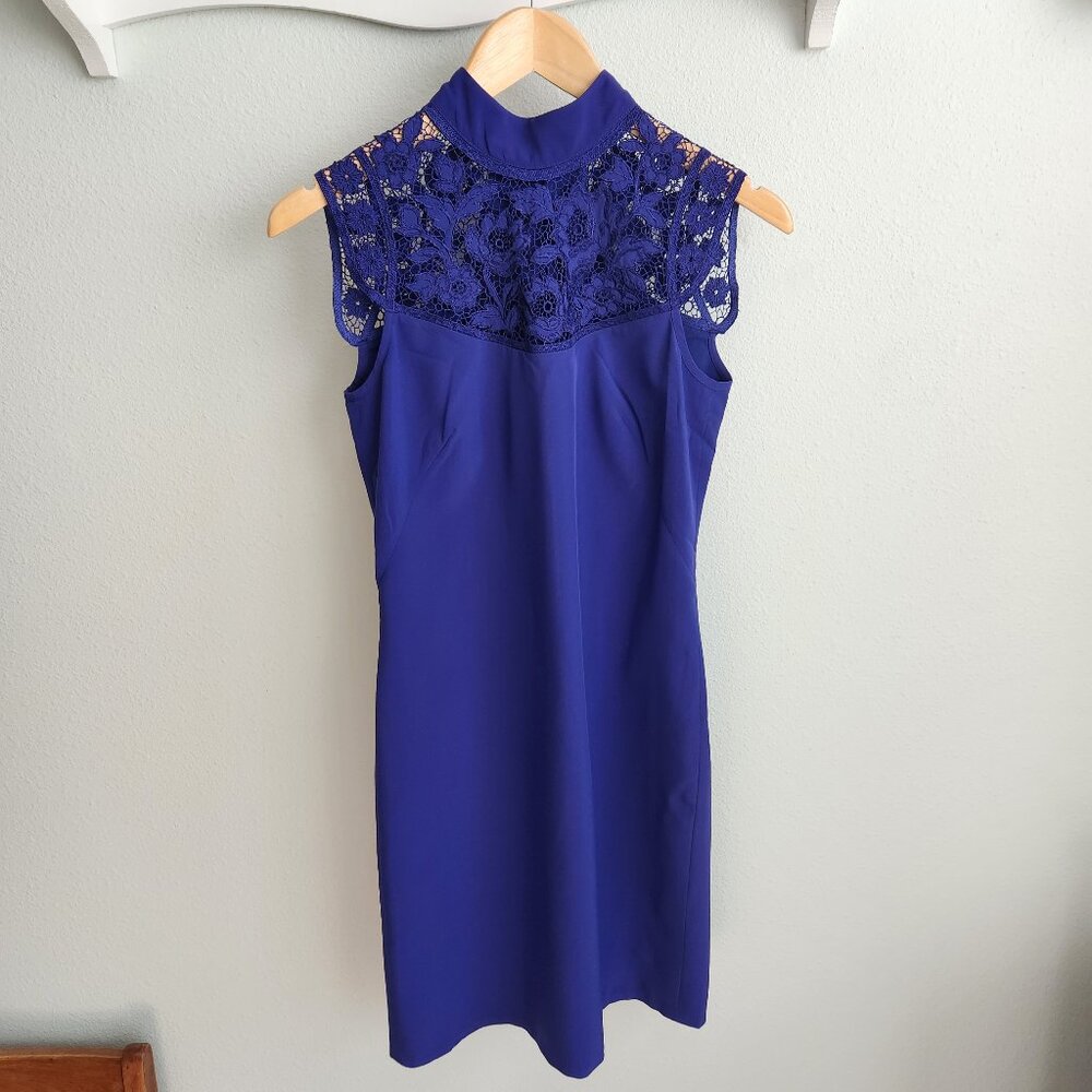 Karen Millen Royal Blue Sheath Dress With Lace Details Size US 2